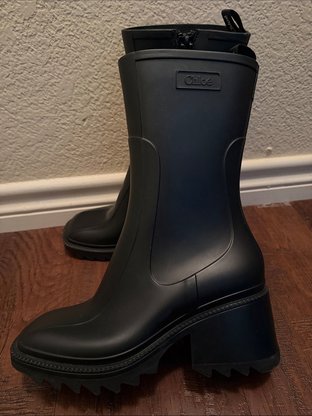 Chloe Black Square-Toe Waterproof Rain Boots